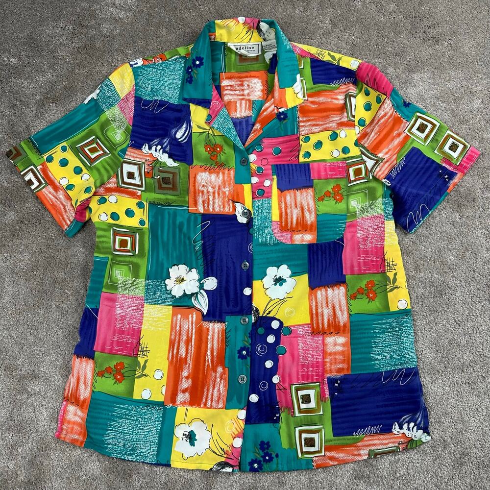 Adeline Alfred Dunner Vtg Patchwork Print Button Up Blouse Size 12 Eclectic